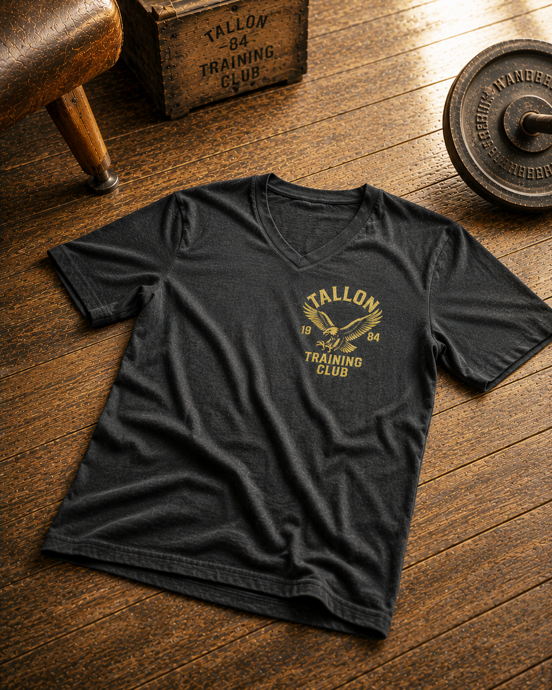 Vintage gym logo V-Neck T-shirt, great for casual wear or workout gear.