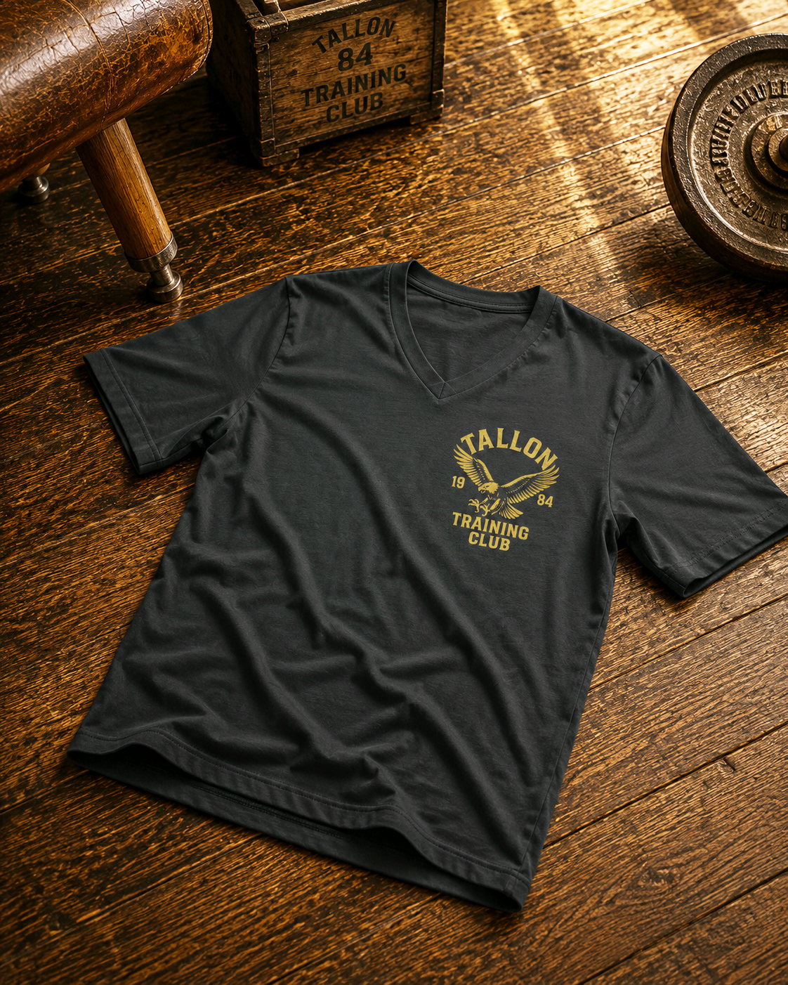 Vintage gym logo V-Neck T-shirt, great for casual wear or workout gear.
