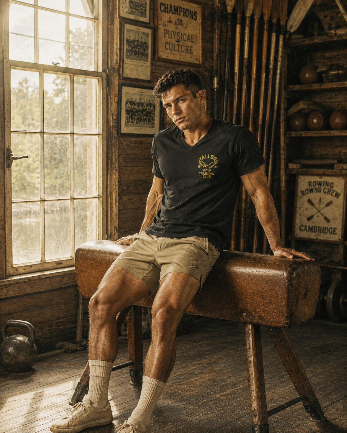Vintage gym logo V-Neck T-shirt, great for casual wear or workout gear.